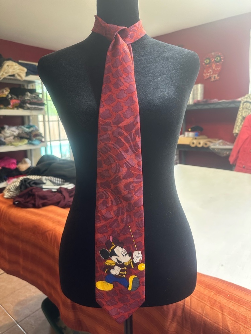 90s Disney Mickey Mouse Band Leader Tie Red USA Made Mickey Unlimited Novelty